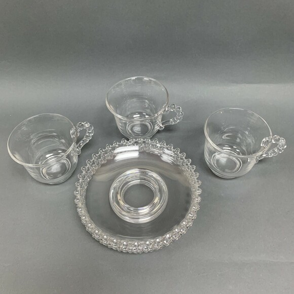 Ohio Imperial Glass Cups and Saucers Clear Beaded Candlewick Lot of 7 - Picture 5 of 6